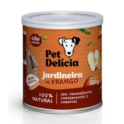 Ração Úmida Jardineira de Frango 320g – Pet Delícia Natural